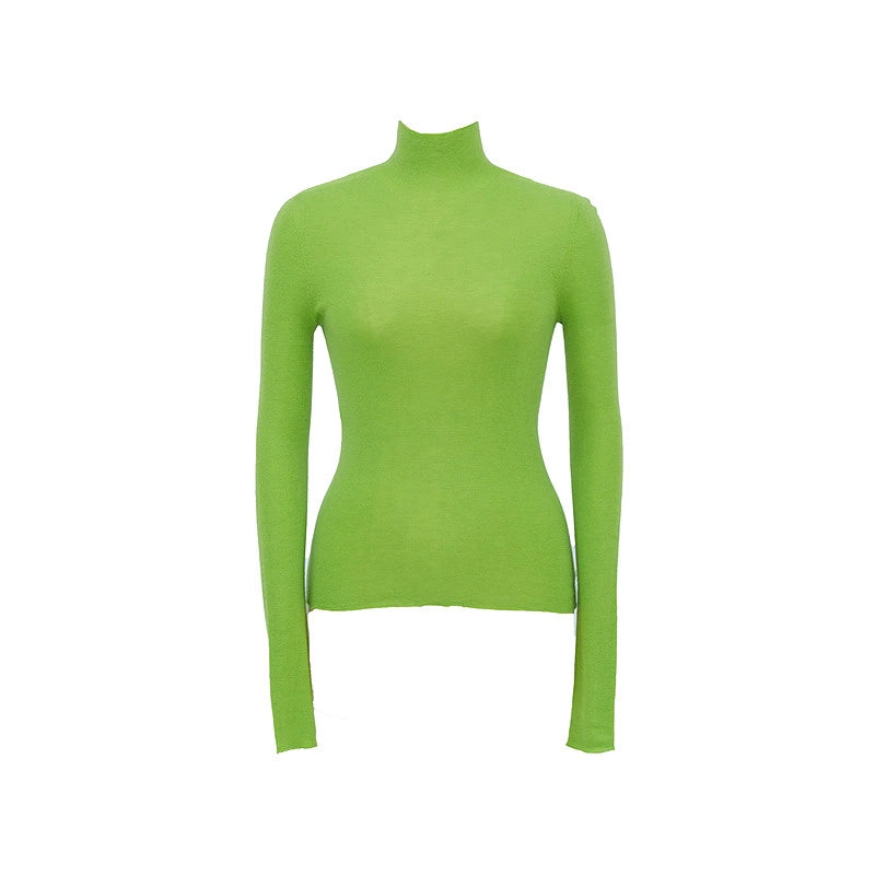 ZHUCHONGYUN Green Turtleneck Slim Knit Top-ARSENE.