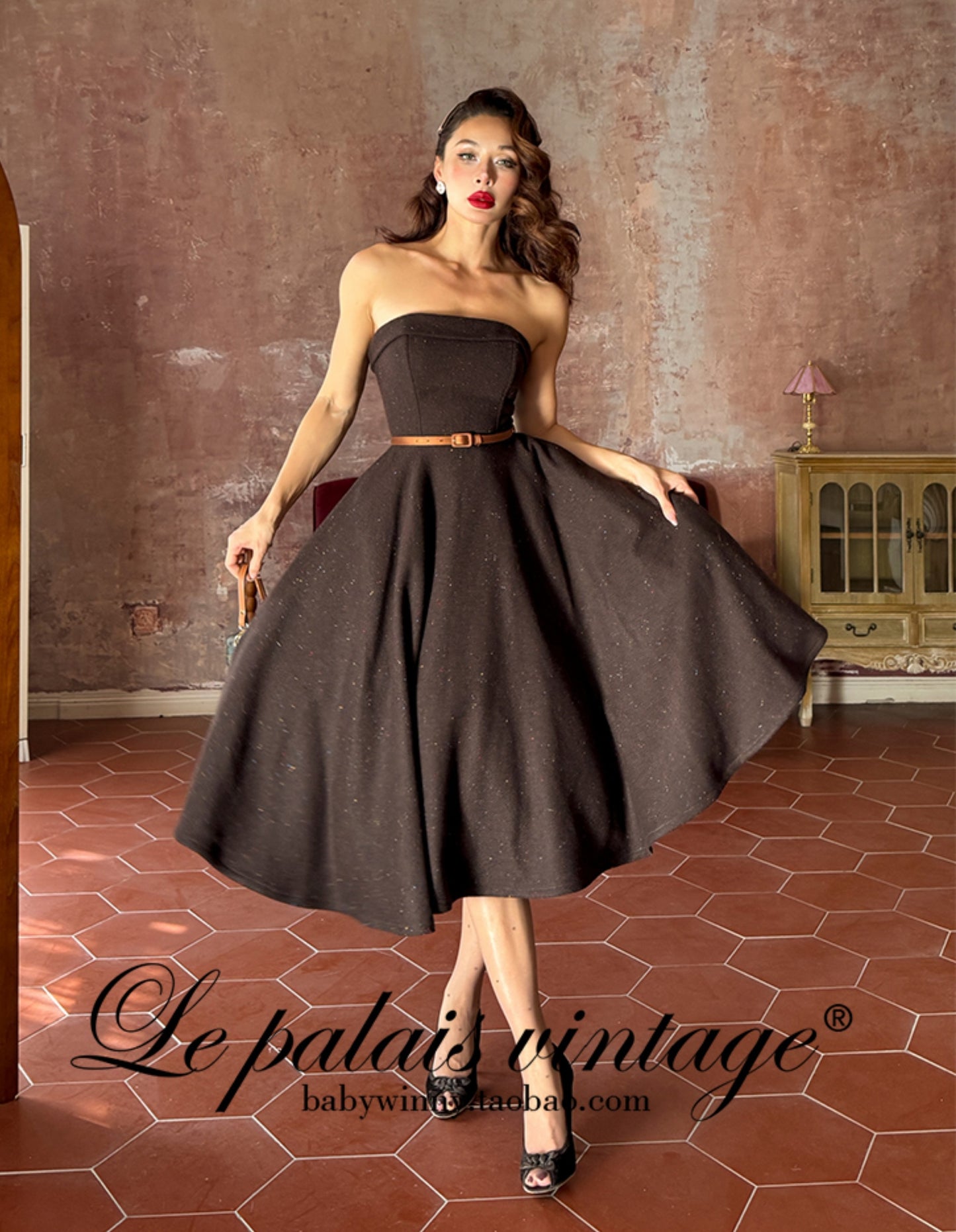 Le Palais Vintage Brown Mink Slim Jacket, Fishbone Skirt-LEE.