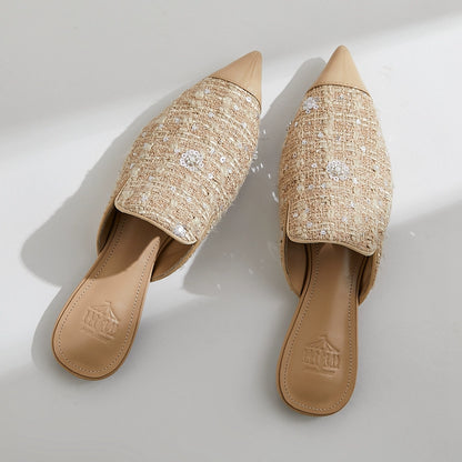 B-FEI couture paneled mules flat pointed toe slippers-YUNO.
