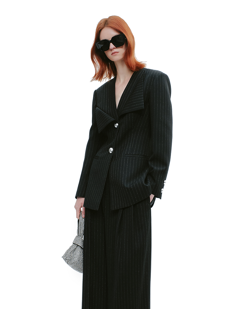 YES BY YESIR  deconstructed collar vertical striped pant suit - BLUSH.