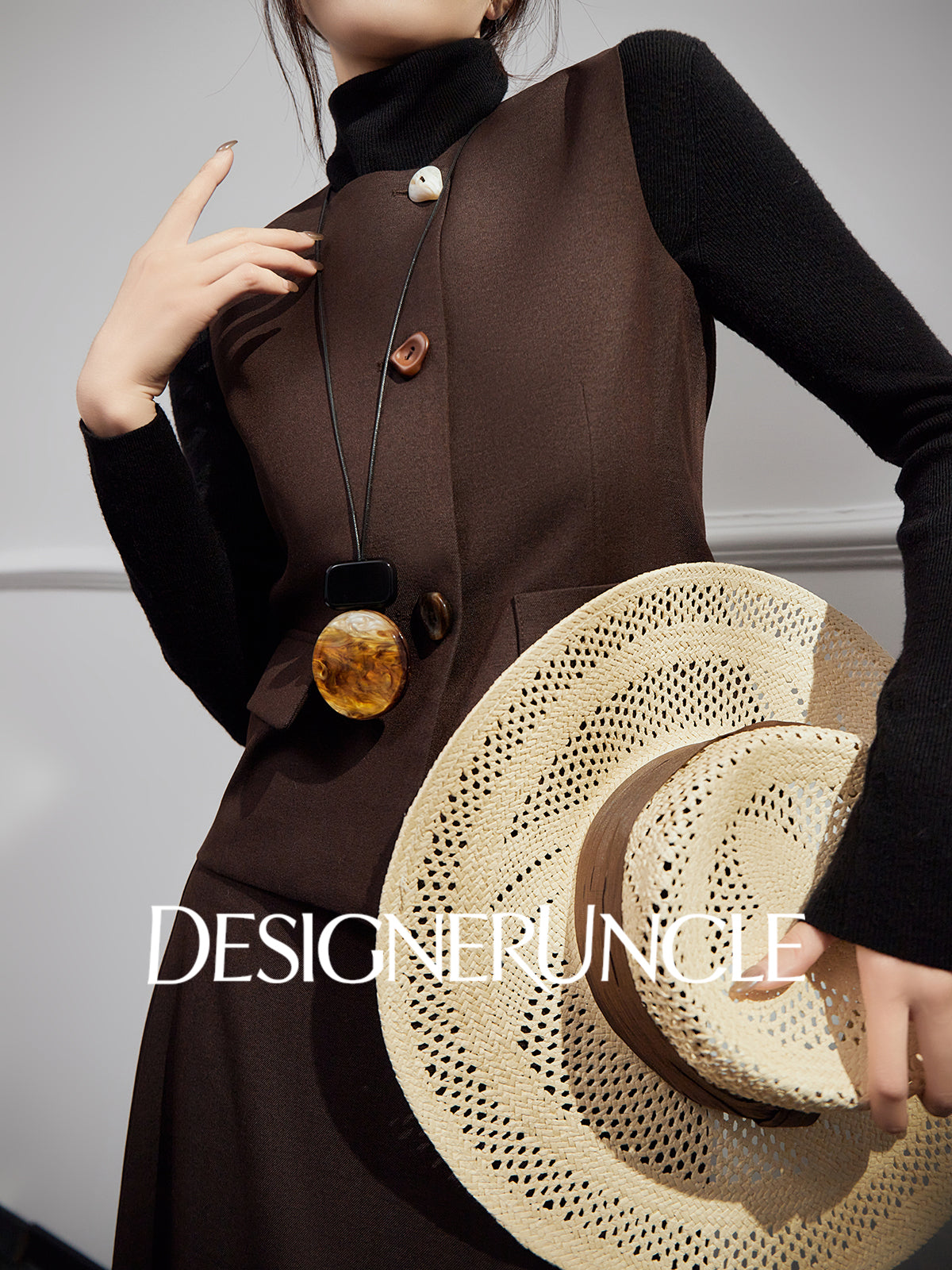 DGU |Coffee Vest Niche Design Asymmetrical Skirt Fashion Temperament Dress - KING.