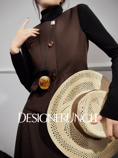 DGU |Coffee Vest Niche Design Asymmetrical Skirt Fashion Temperament Dress - KING.