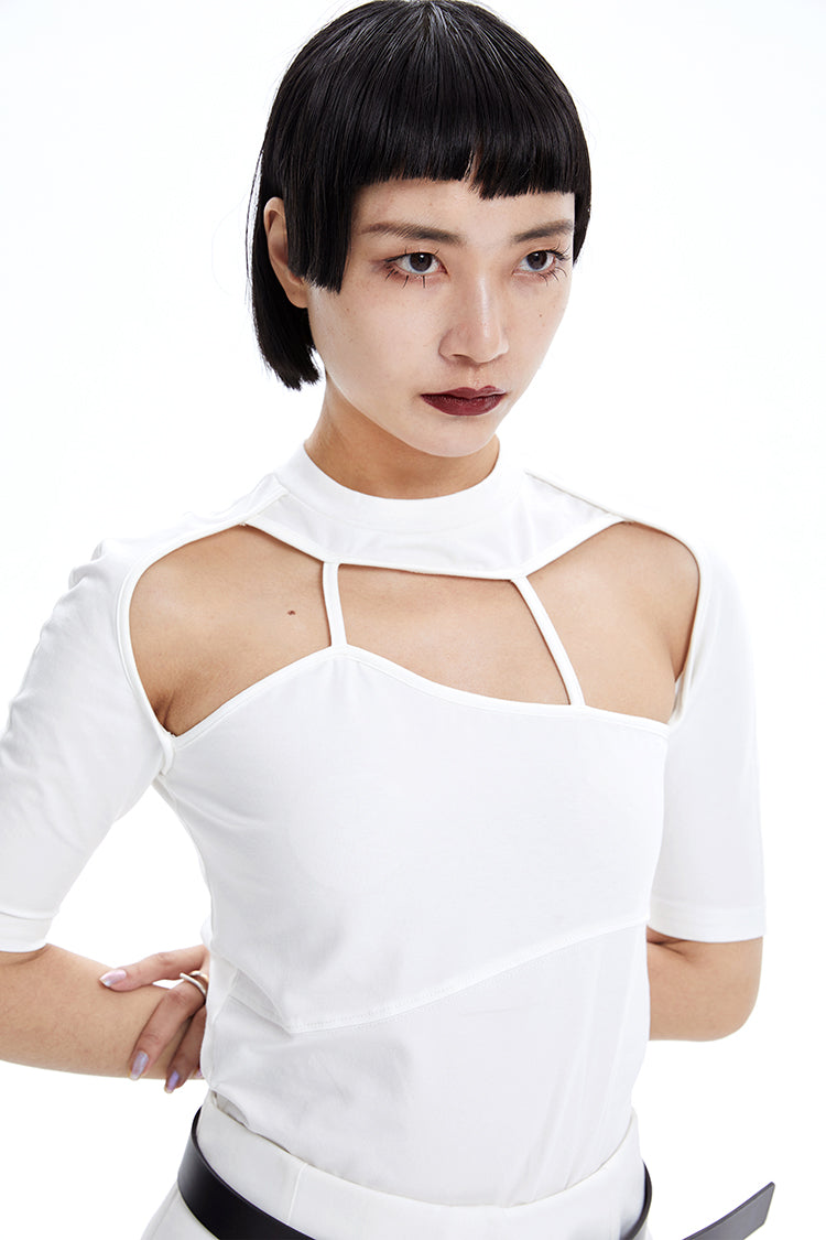 TINY IN irregular cut-out slim short sleeve women's top -SIXY
