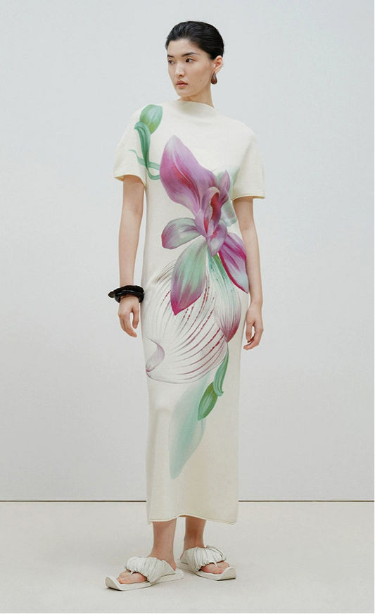 ZHUCHONGYUN round neck short sleeve straight long dress-ALPHONSE.