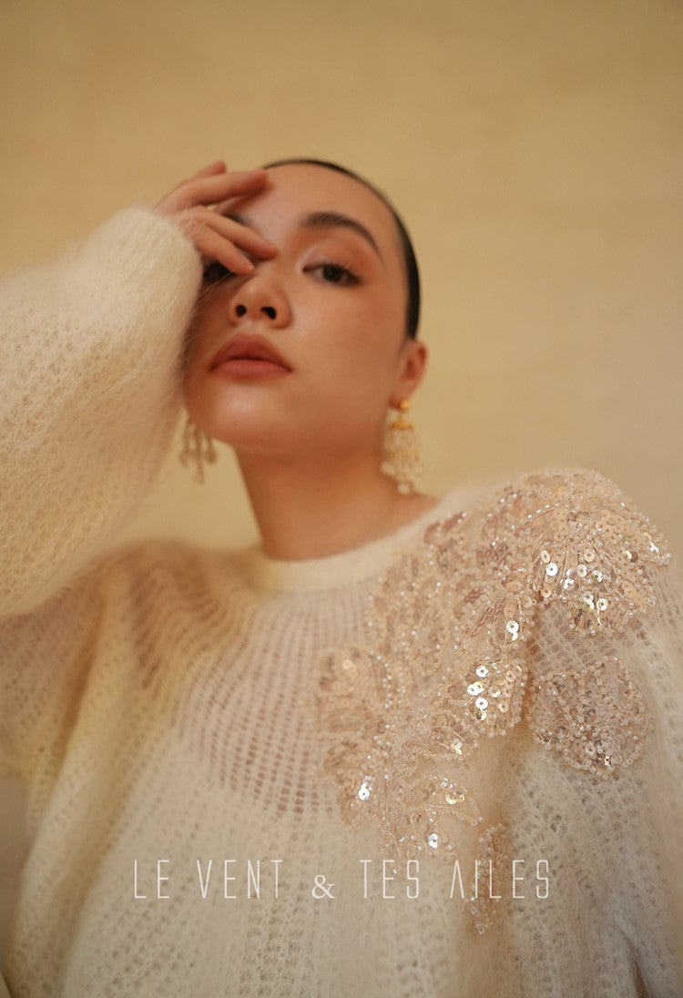 LE VENT&TES AILES high-luxury furry sequin-embroidered alpaca spring sweater-LILY