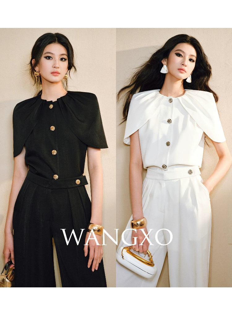 WANGXO | Skin-Friendly Fabric with High-End Metal Buckle Hand-Pinched Layered Urban Suit -NIXI