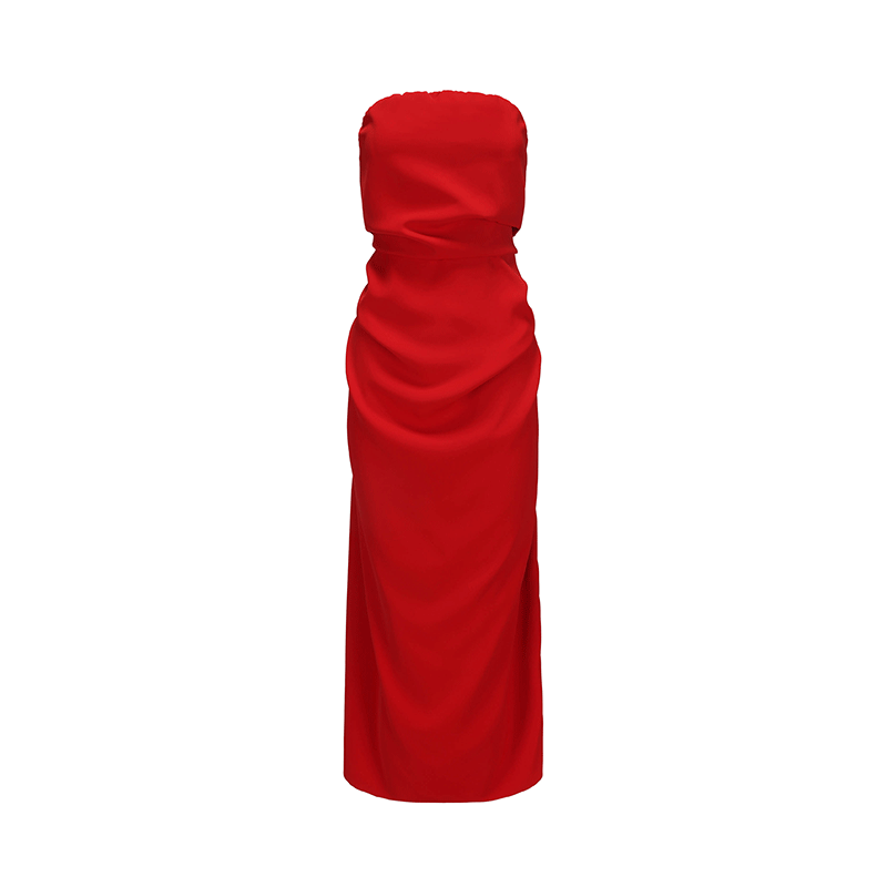 ATELIER MISS LU fall/winter irregular pleated design bandeau red dress -STEVE