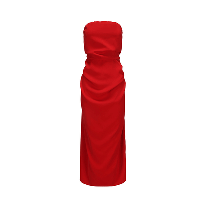 ATELIER MISS LU fall/winter irregular pleated design bandeau red dress -STEVE