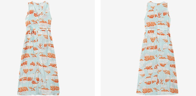 COMME MOI Lv Yan Designer Summer Women's V-Neck Sleeveless Resort Print Dress - OLIVIA.