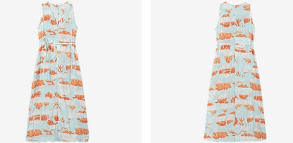COMME MOI Lv Yan Designer Summer Women's V-Neck Sleeveless Resort Print Dress - OLIVIA.
