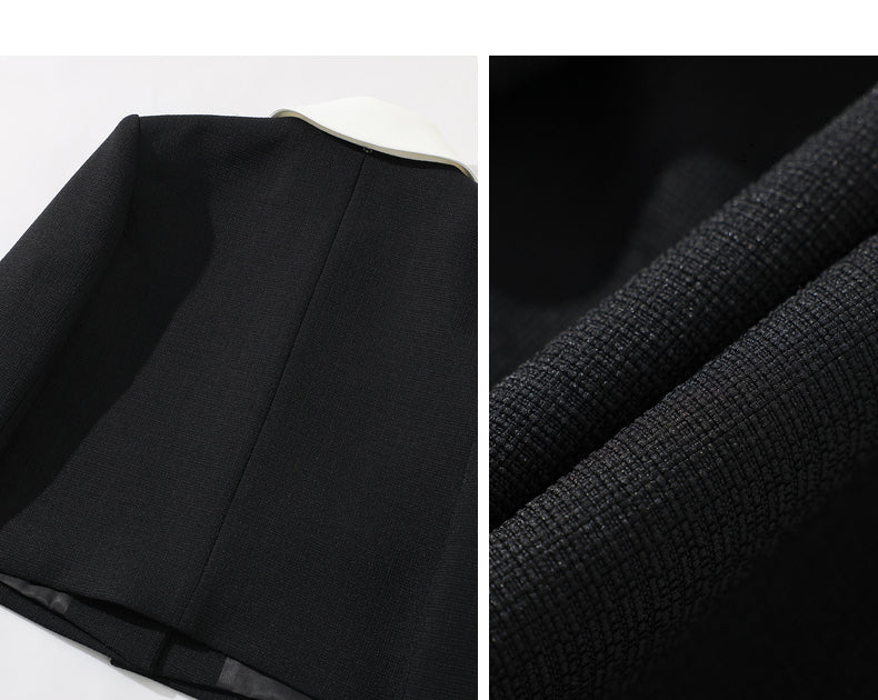Autumn Classic Black Contrast Light Luxury Shaped Bow Cropped Blazer - Lio
