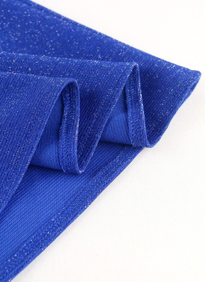 DOLLY Elegant Blue Retro Style Ruffled Off Shoulder Long Slim Fit Slit Dinner Dress-CHITA