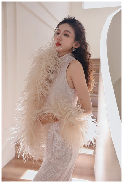 DOLLY Elegant Cream Fluffy Women Chic Shawl-LISSY