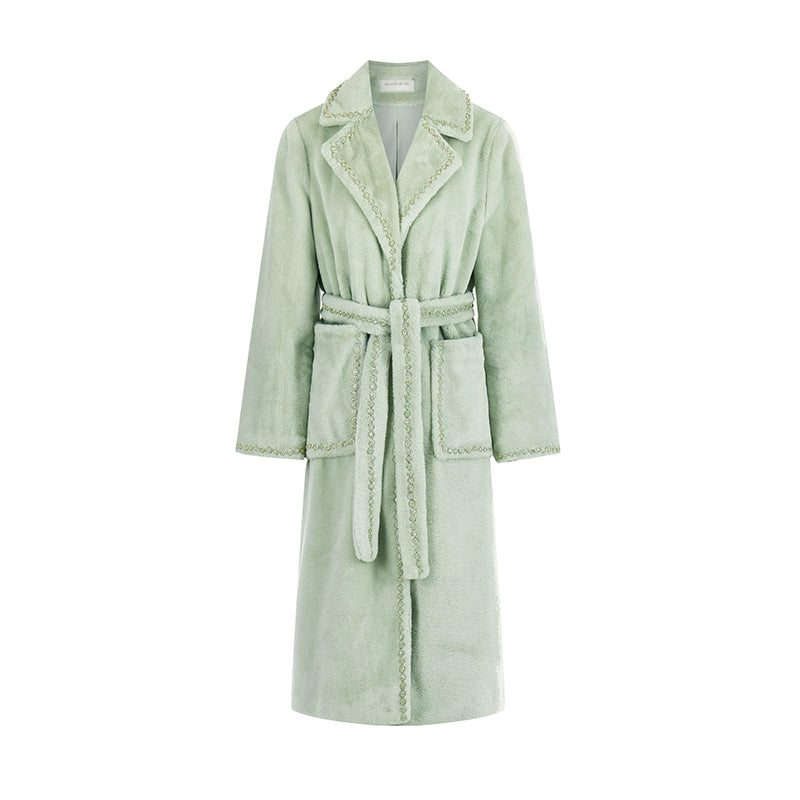 Wardrobes by Chen Elegant  Long Sleeve Velvet Diamond Chain Coat- Poie