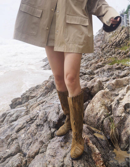 B-FEI Gold Stripe High Boots-MICHI.