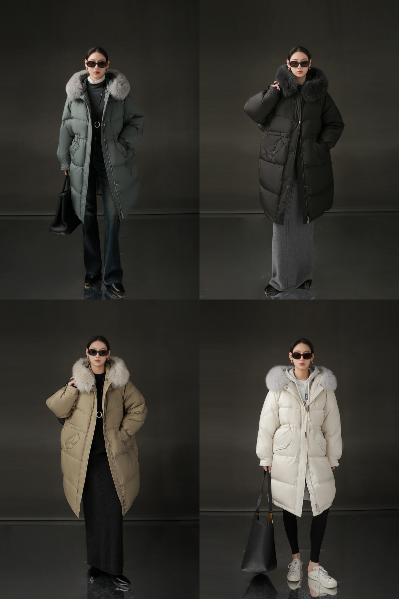 PIAOIN Korean Edition Casual Long Down Thickened Hooded Coat Versatile Jacket-TIA