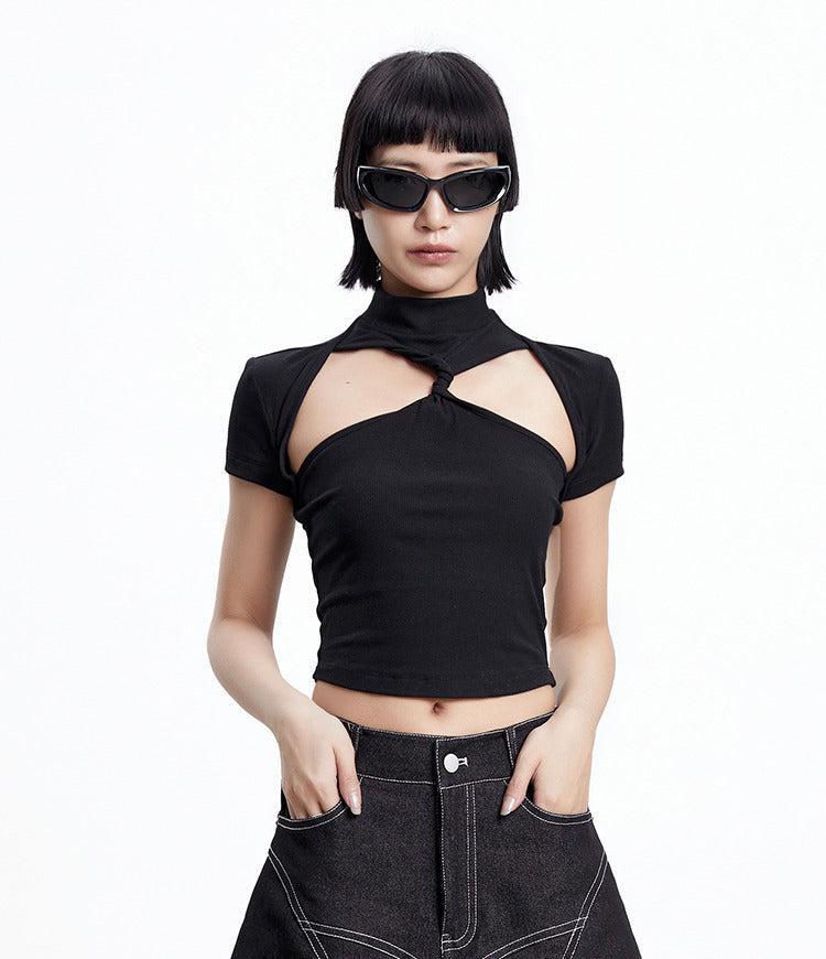 TINY IN black twisted cut-out women's summer cropped top-SIA