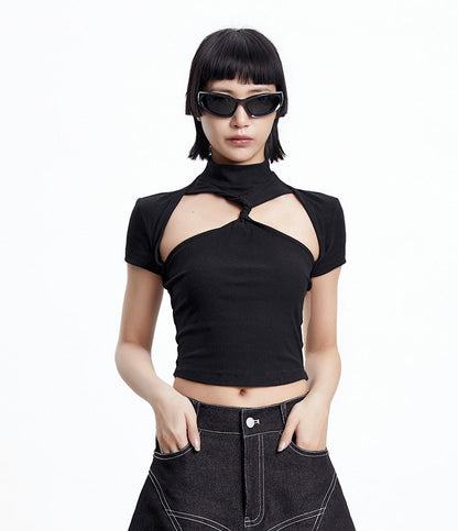 TINY IN black twisted cut-out women's summer cropped top-SIA