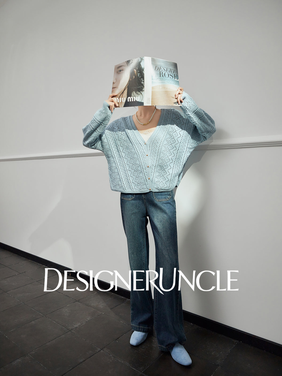 DGU "Cloud Weaving" blue knitted sew carved air quality versatile simple jacket - BEAR.