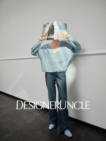 DGU "Cloud Weaving" blue knitted sew carved air quality versatile simple jacket - BEAR.