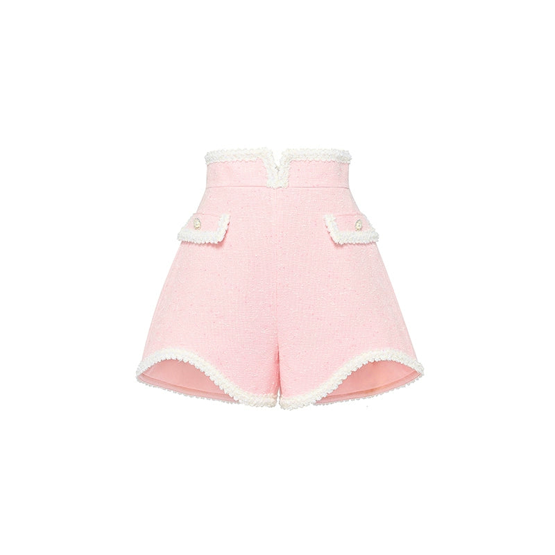 YES BY YESIR patchwork embroidered water lily pastel pink shorts - Giyan