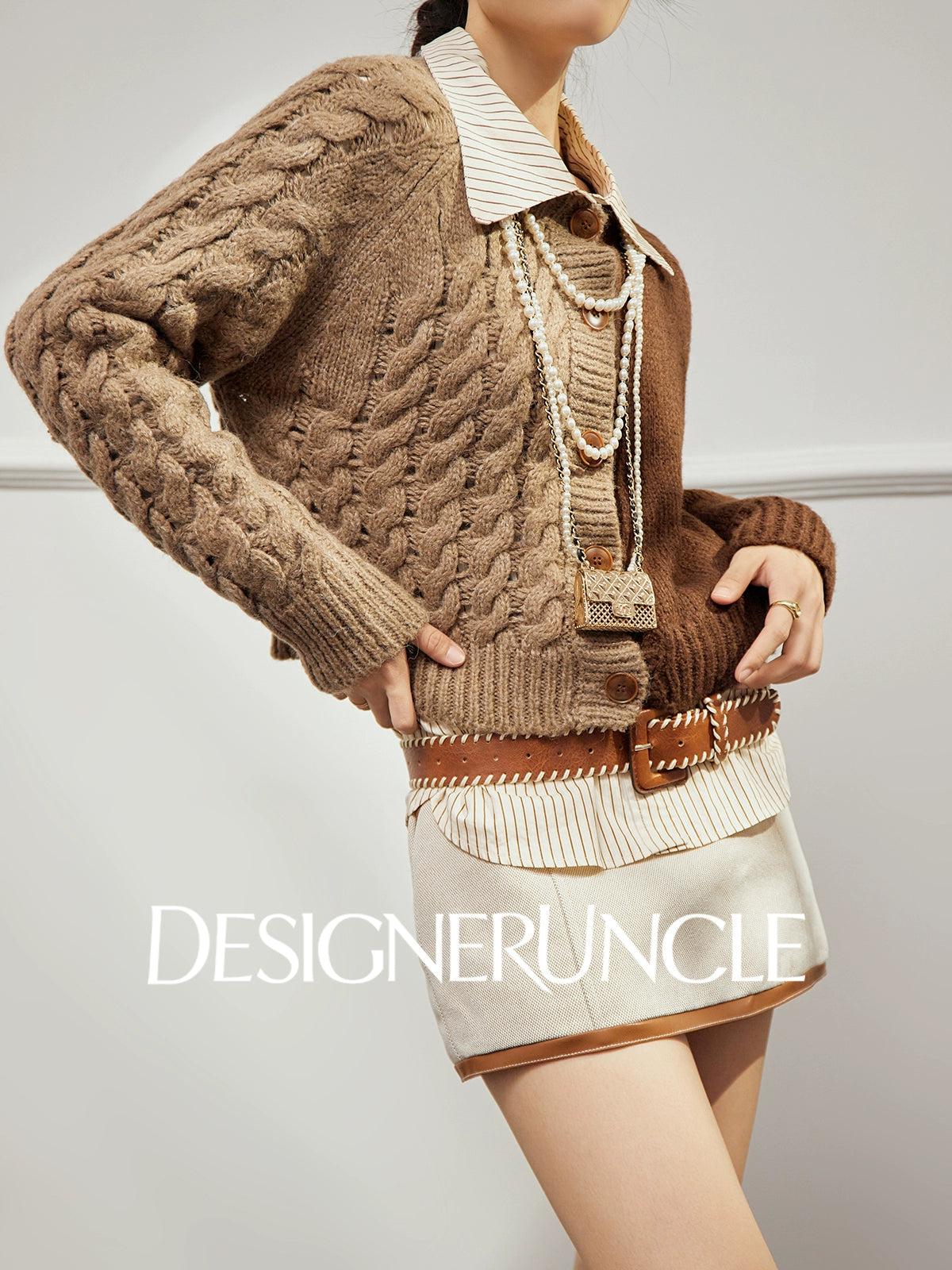DGU×LAB "Mellow Autumn" brown new crew neck patchwork cropped jacket - JEN