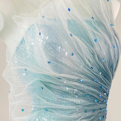 DOLLY Luxury Blue Sleeveless Mesh Bandeau High Waist Long Fish Tail Cocktail Dress-SENORA