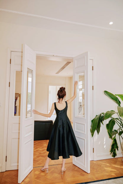 Dolly Elegant Retro Style Square Collar Sleeveless High Waist Formal Dinner Dress- DARANA