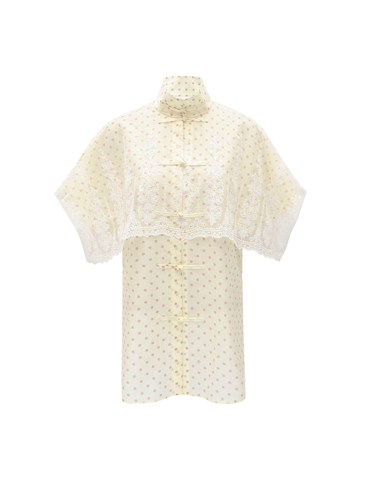 M essential Mackay designer polka dot silk cotton Chinese short-sleeved shirt - SILVER.