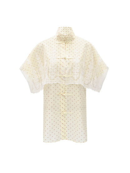 M essential Mackay designer polka dot silk cotton Chinese short-sleeved shirt - SILVER.