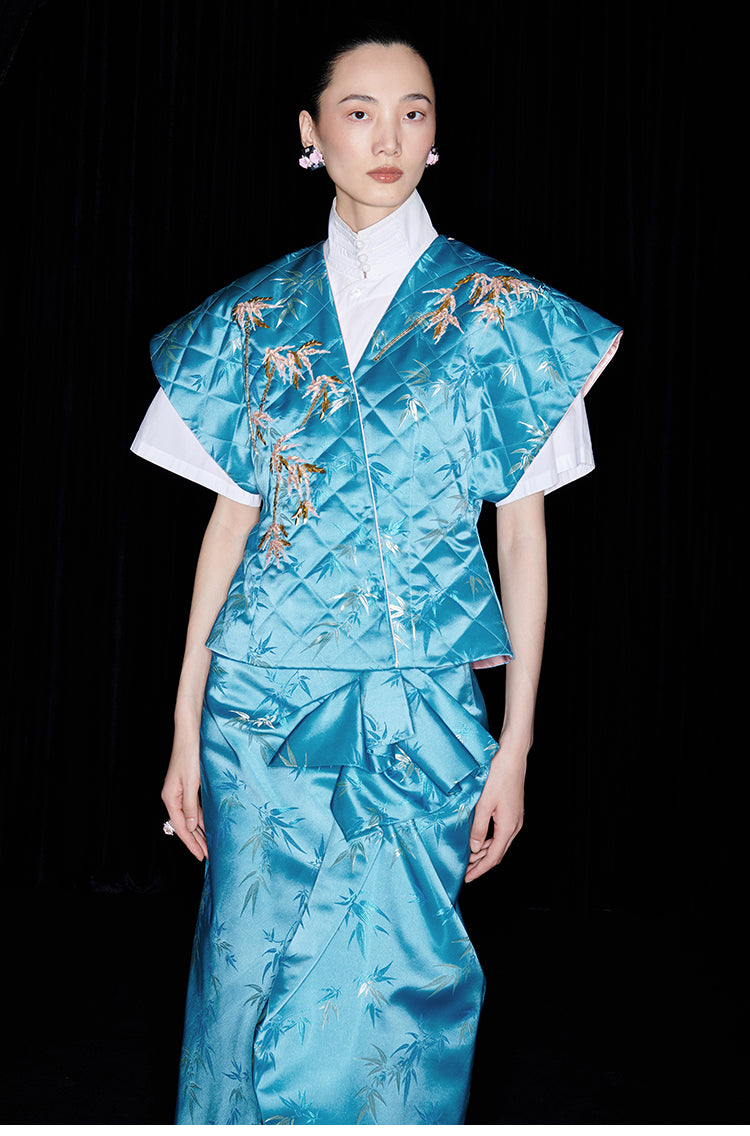 M essential Ma Kai designer golden autumn bamboo nail beads vest - bran.