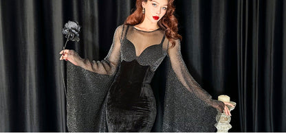 Le Palais Vintage elegant sexy sheer glitter jumpsuit leotard + wrapped maxi dress - Talso