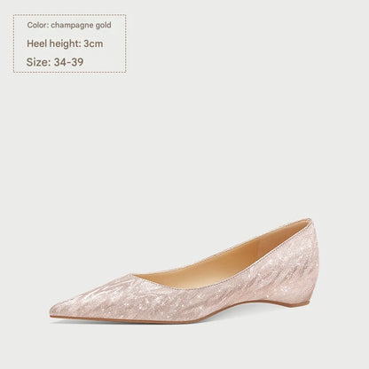 PJJUU beautiful crystal champagne color flat shoes  - JUDE.