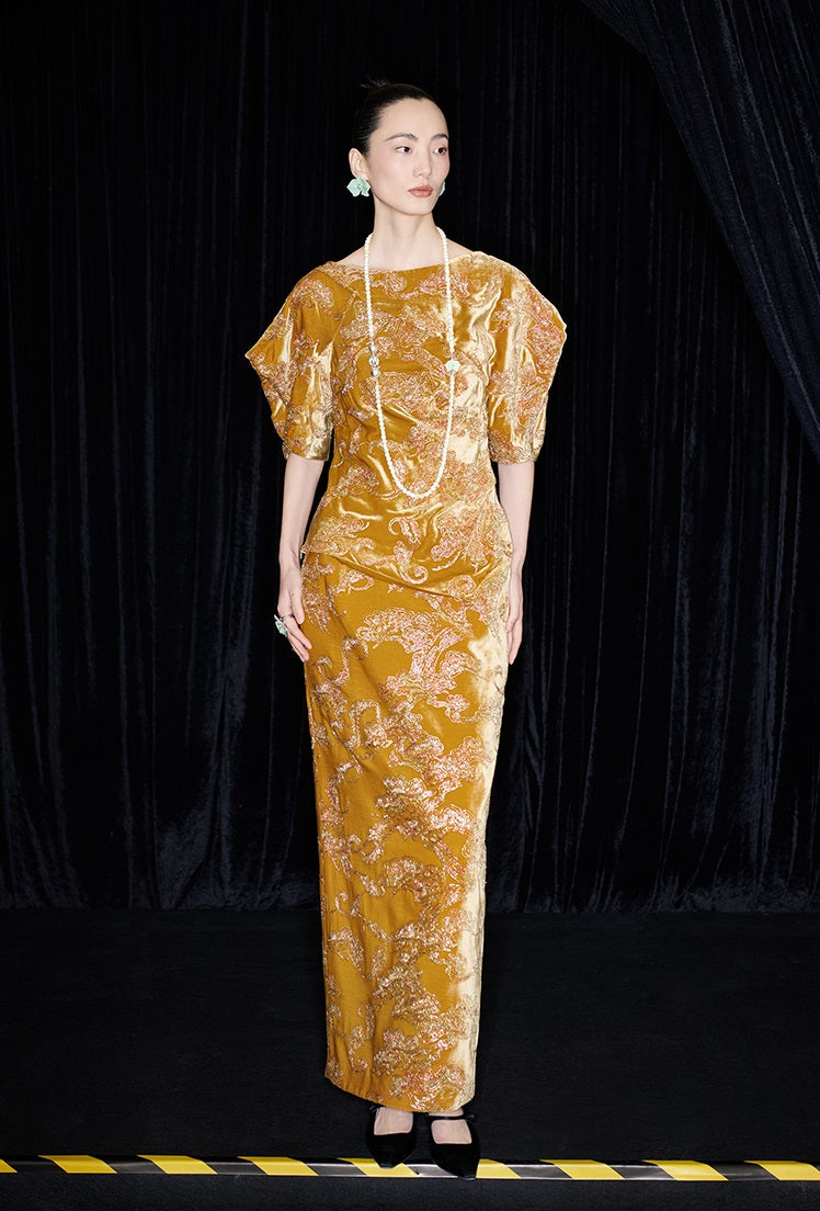 M essential Mackay designer Juyi velvet stand-up irregular silhouette top - TINA .