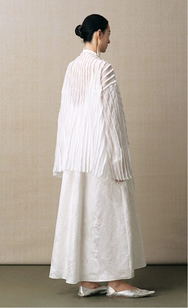 ZHUCHONGYU white loose pleated top and pant outfit set--SOUSOU.