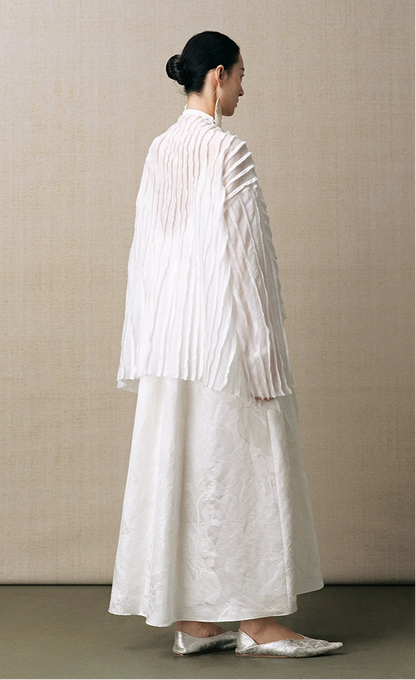 ZHUCHONGYU white loose pleated top and pant outfit set--SOUSOU.