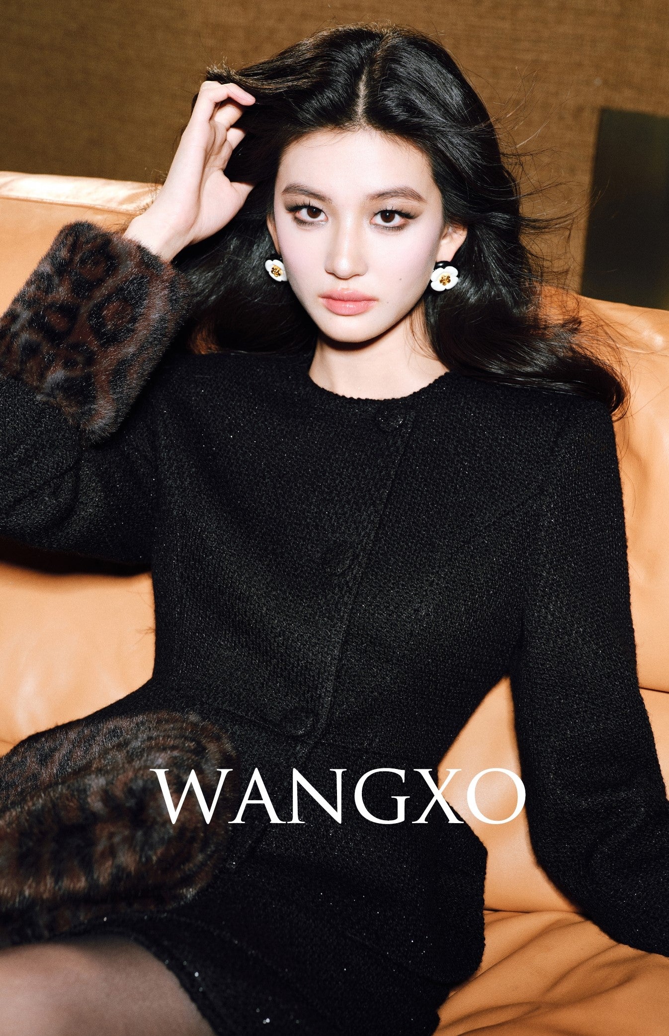 WANGXO | Detachable Leopard Sleeves Ruffle Hem Jacket & Flower Bud Skirt Set-NOYA.