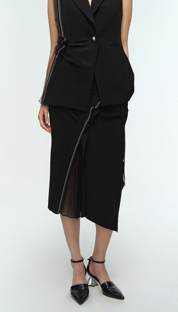 COMME MOI Lu Yan designer's new women's commuter acetate lace asymmetrical skirt - BANKS.