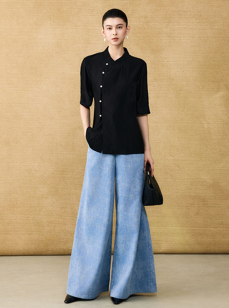 HECO Chinese Old Money Linen Bootcut Slacks Slim Wide-leg Pants - GLADE.