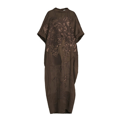 ZHUCHONGYUN summer sheer thin curled cuffs loose short-sleeved dress--SORA.