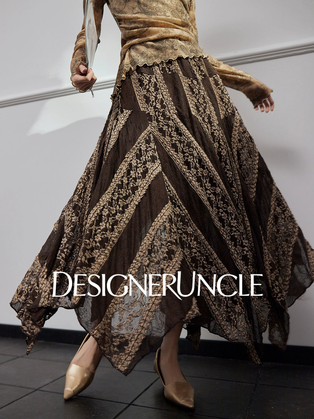 DGU "Night Weave" coffee skirt new A-line high-waisted long slimming top - PAYPHONE.