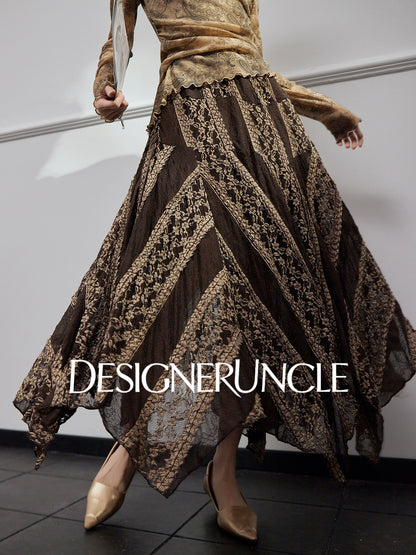 DGU "Night Weave" coffee skirt new A-line high-waisted long slimming top - PAYPHONE.