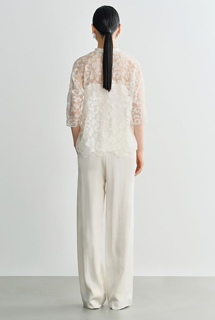 COMME MOI Silk Embroidered Panelled Straight white Pants - ISAIAH.
