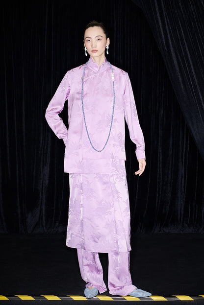 M essential Mackay designer label hibiscus jacquard side collar shirt set - THEO.