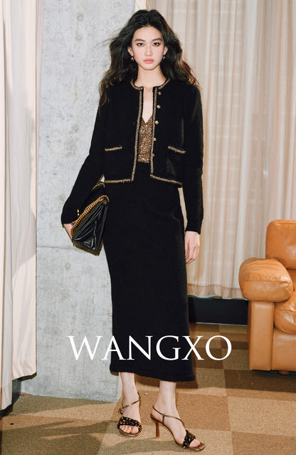WANGXO | Luxury Peruvian Alpaca Wool Silk Blend Outfit Set of Jacket and Skirt- LANI.