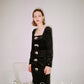 Vintage elegant square neck high-end black velvet dress - Builo