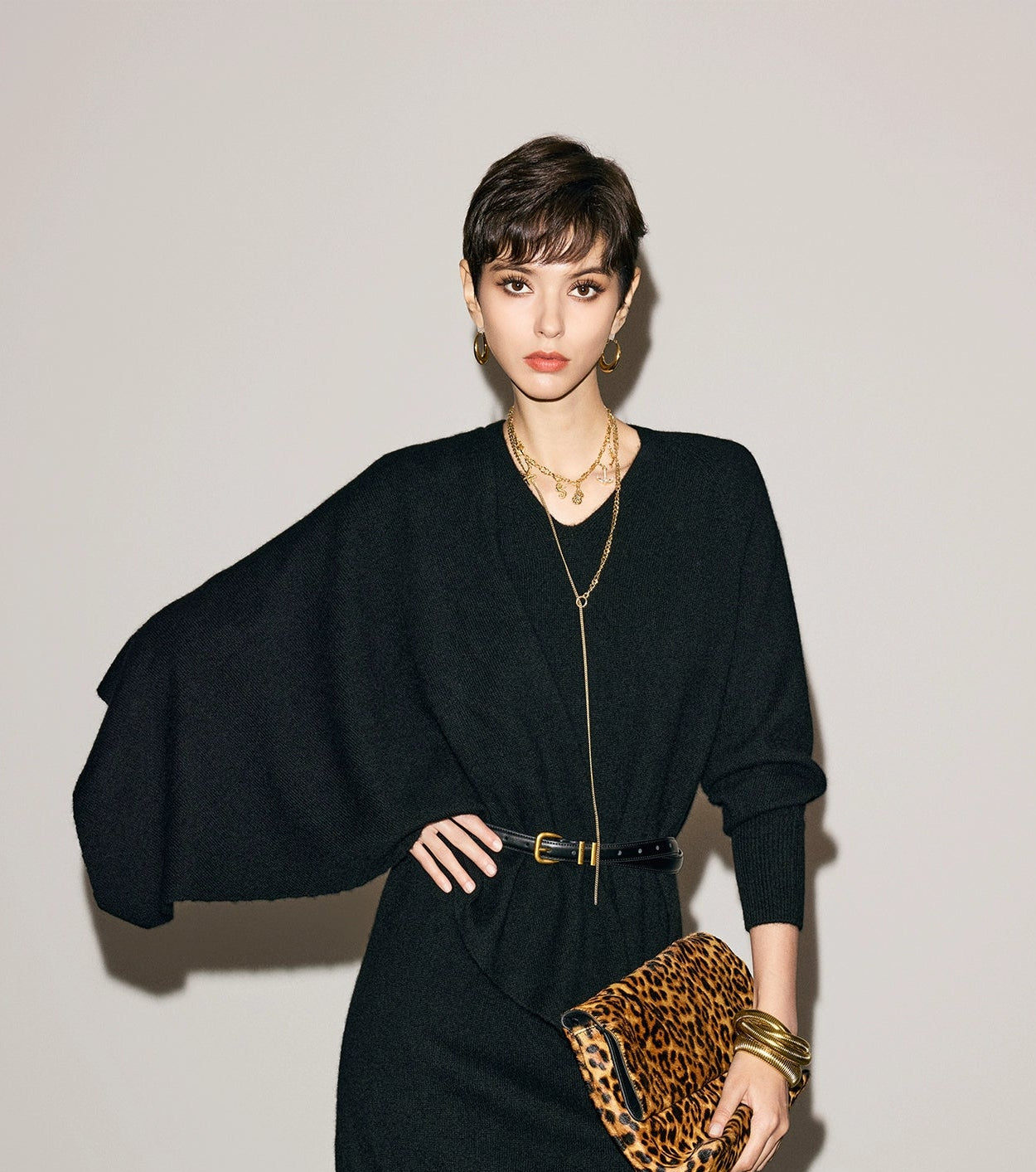 ANNASPEAK  Wool V-Neck Dress Shawl Knit Set Winter-KIKI.