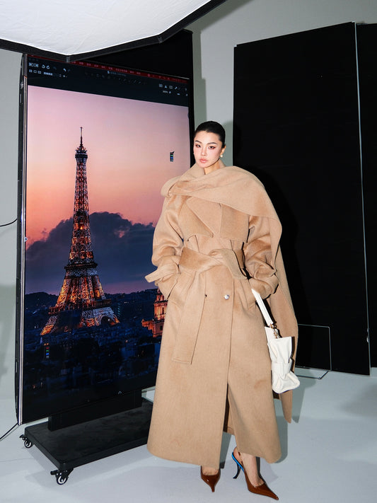 MEI SANGUAN 100% Wool Milk Tea Scarf-Tie Jacket - DELL