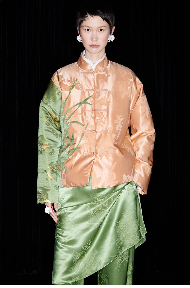 M essential Mackay designer iris jacquard orchid collage coat Pant set - kyle.