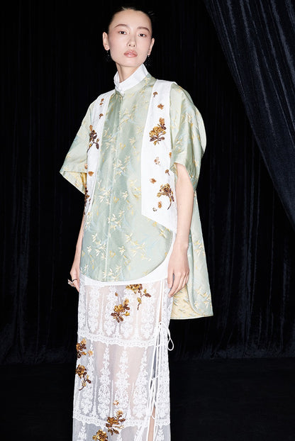 M essential Mackay designer Donchang jacquard low stand-up collar loose short-sleeved shirt - DIVA.